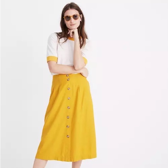 MADEWELL | Mustard Yellow Patio Button Front Cotton Midi Skirt Plus Size 24 New - Picture 2 of 5